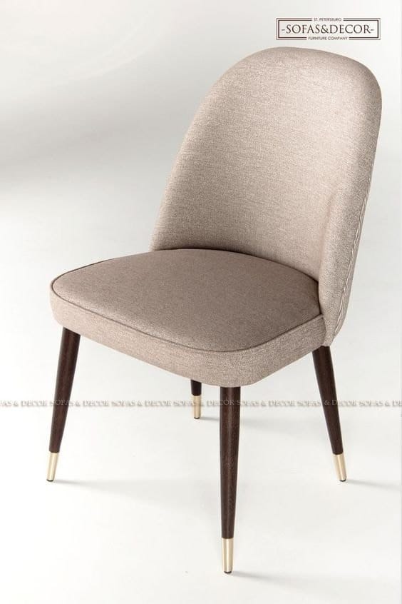 Beige High-Back Upholstered Dining Chair with Gold-Tone Leg Tips