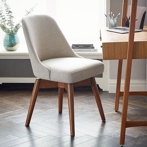 Beige Tapered-Back Dining Chair with Wooden Legs