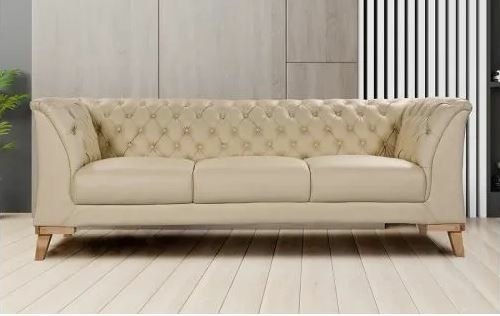 Beige Tufted Sofa with Gold-Tone Legs