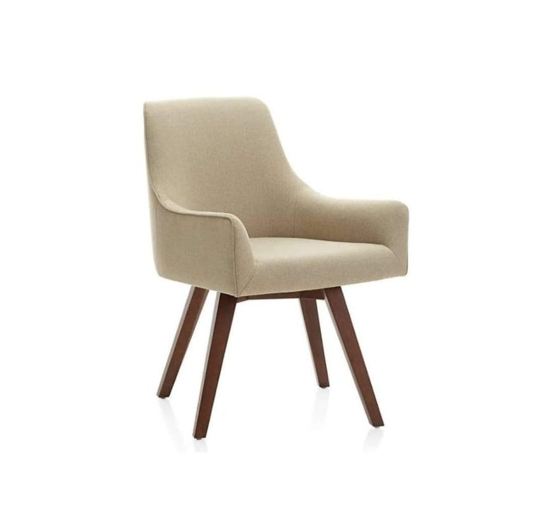Beige Upholstered Dining Armchair with Wood-Style Legs