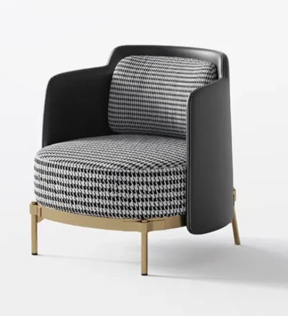 Black-and-White Patterned Lounge Chair with Black Side Panels