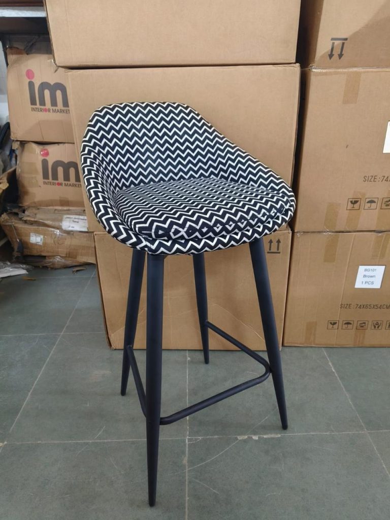 Black-and-White Zigzag Upholstered Counter Stool
