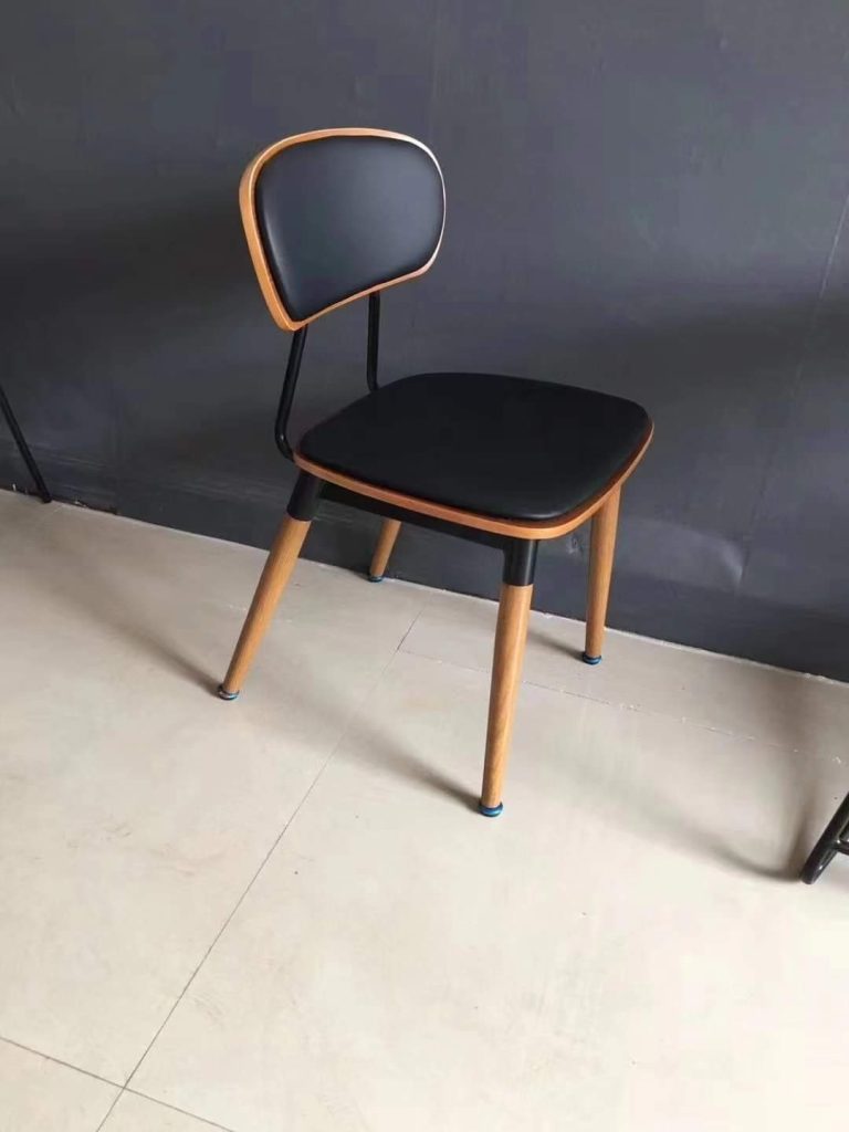 Black Cafe Chair with Wood-Tone Edge Detail