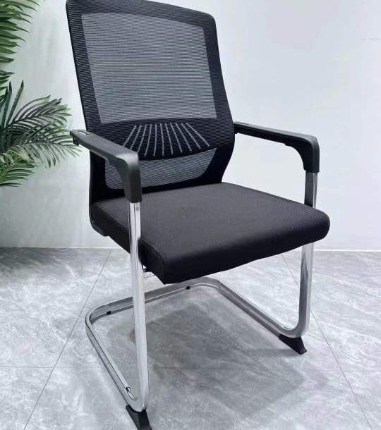 Black Compact Mesh Cantilever Visitor Chair
