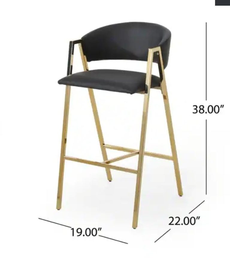 Black Curved-Back Bar Armstool with Gold-Tone Frame