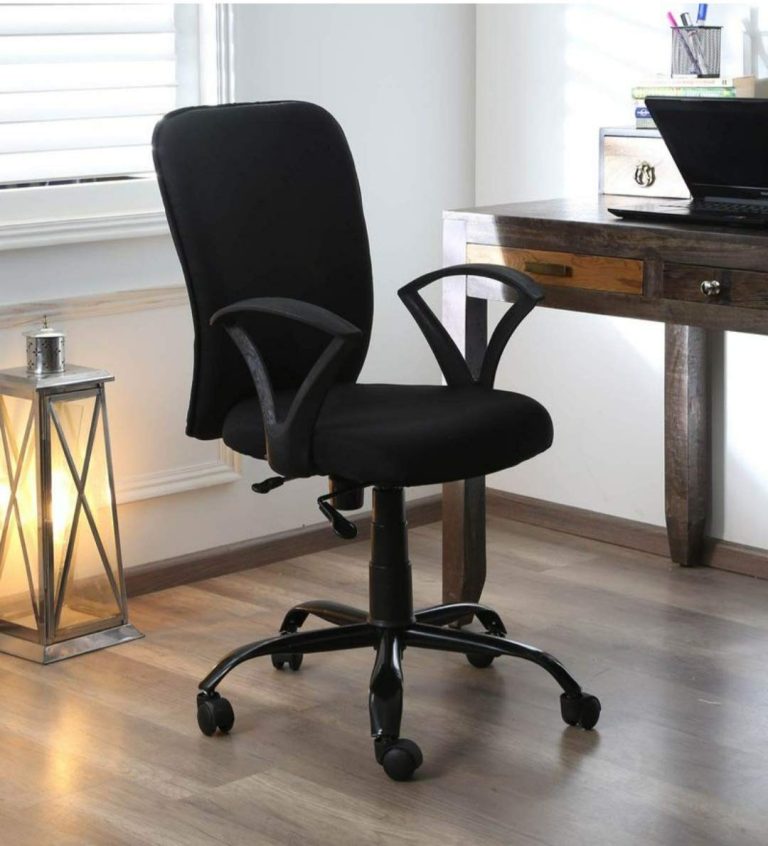 Black High-Back Upholstered Office Chair with Curved Arms