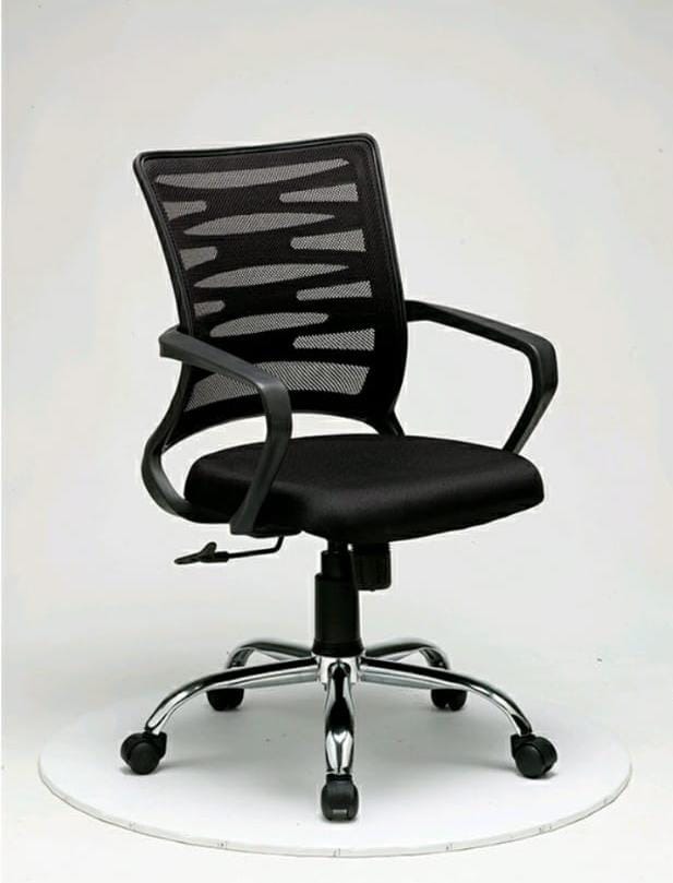 Black Horizontal-Slat Office Chair with Chrome-Style Base