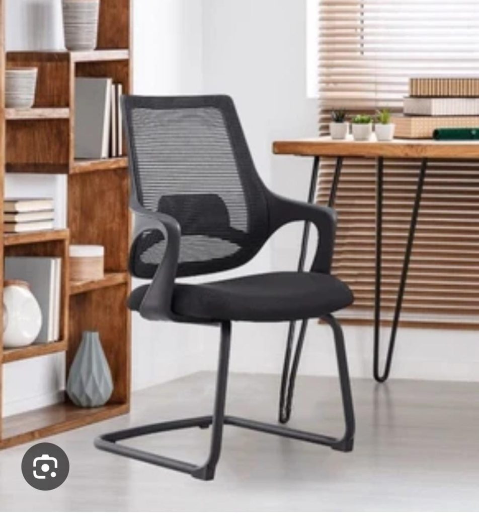 Black Mesh Cantilever Guest Chair with Curved Arms