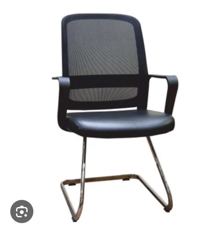 Black Mesh Visitor Chair with Chrome-Style Cantilever Base