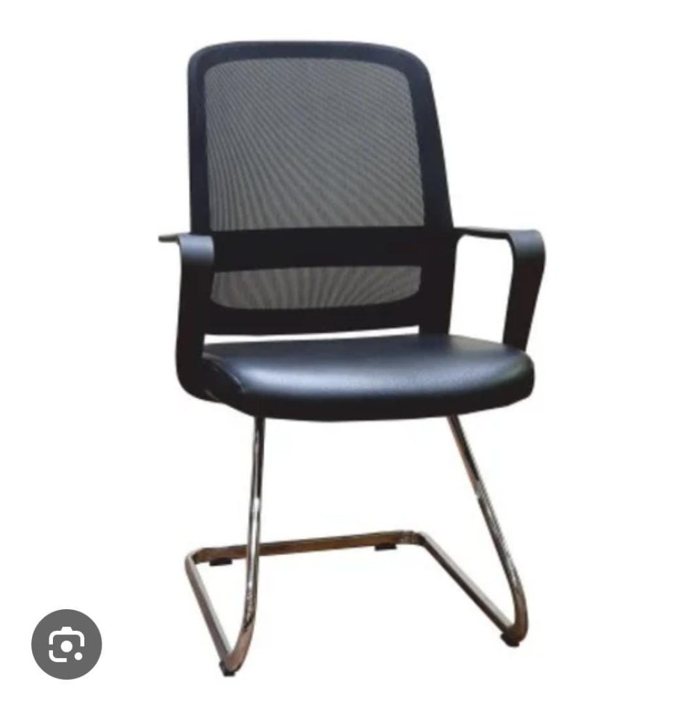 Black Mesh Visitor Chair with Chrome-Style Cantilever Base