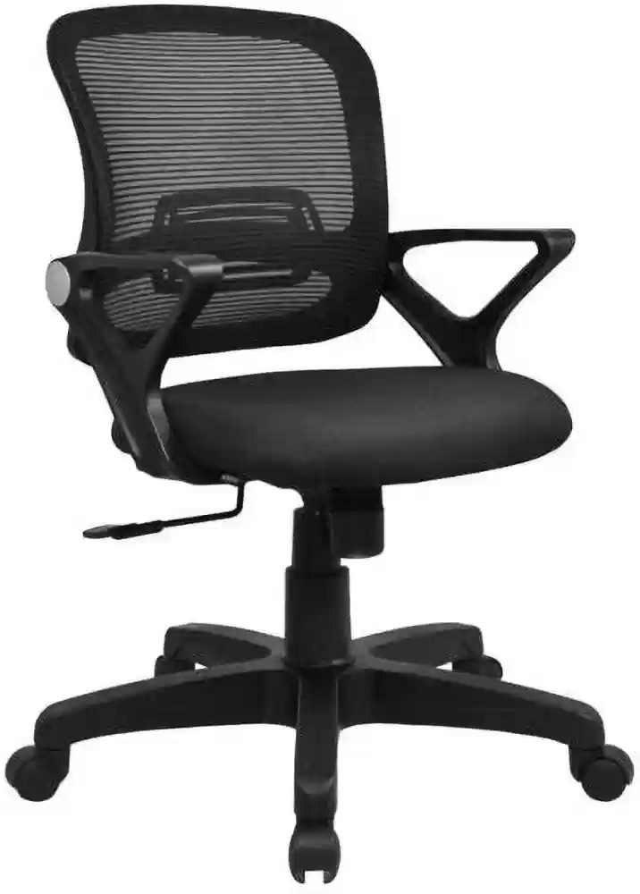 Black Mid-Back Mesh Office Chair with Angular Armrests