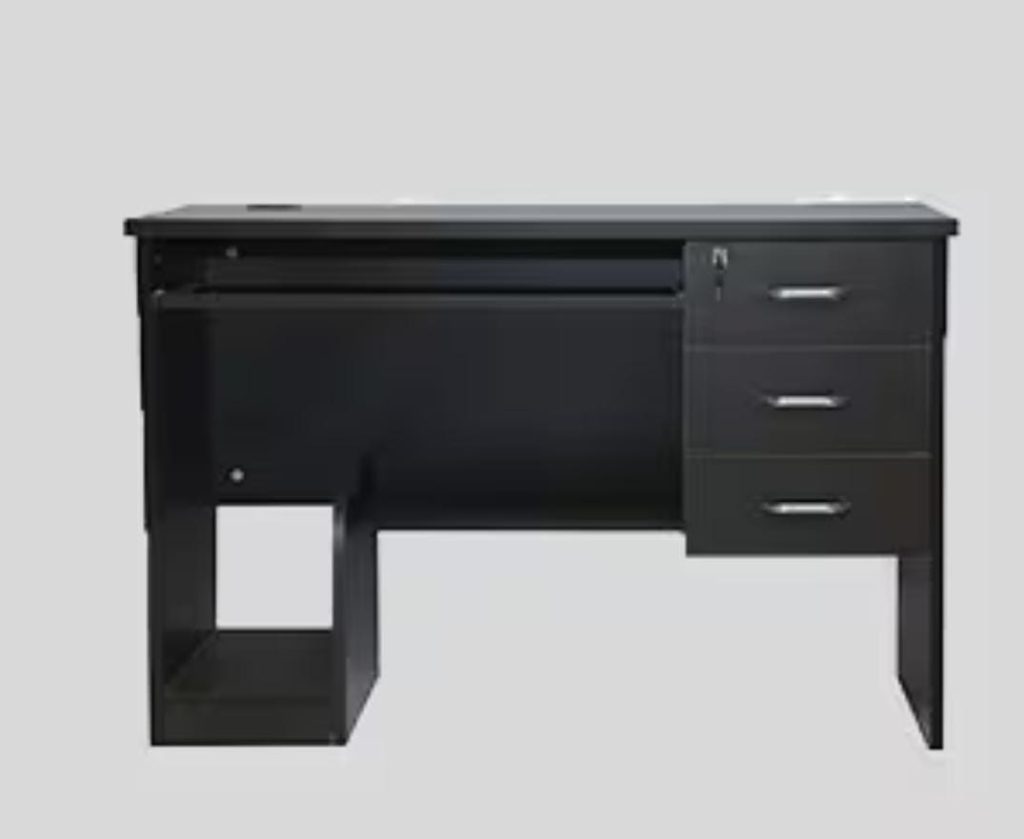 Black Office Desk with Three-Drawer Pedestal