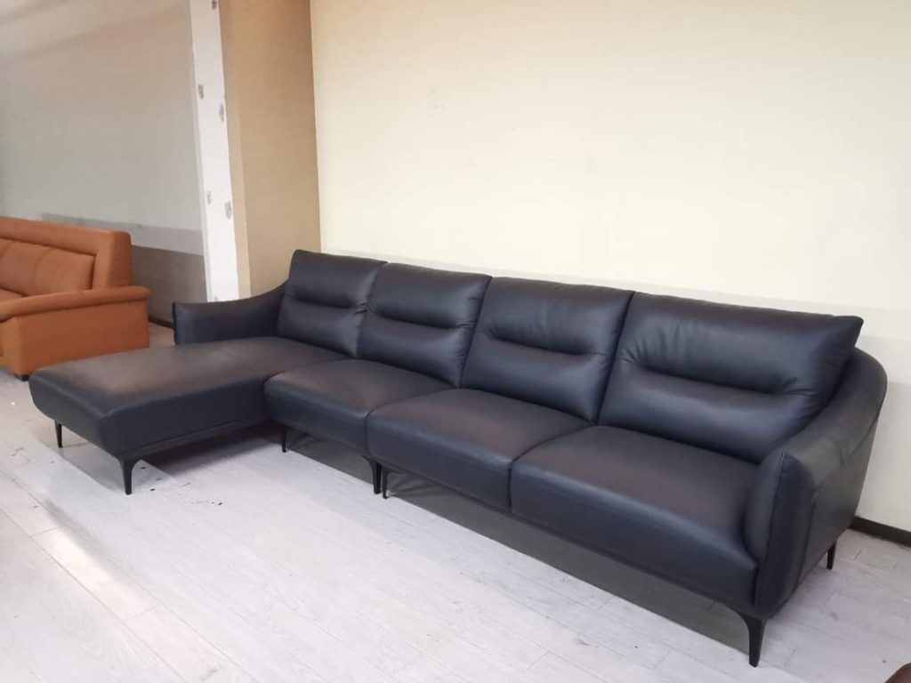 Black Panel-Back L-Shaped Sofa with Chaise