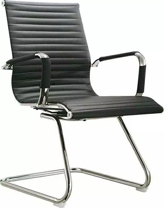 Black Ribbed High-Back Cantilever Office Guest Chair