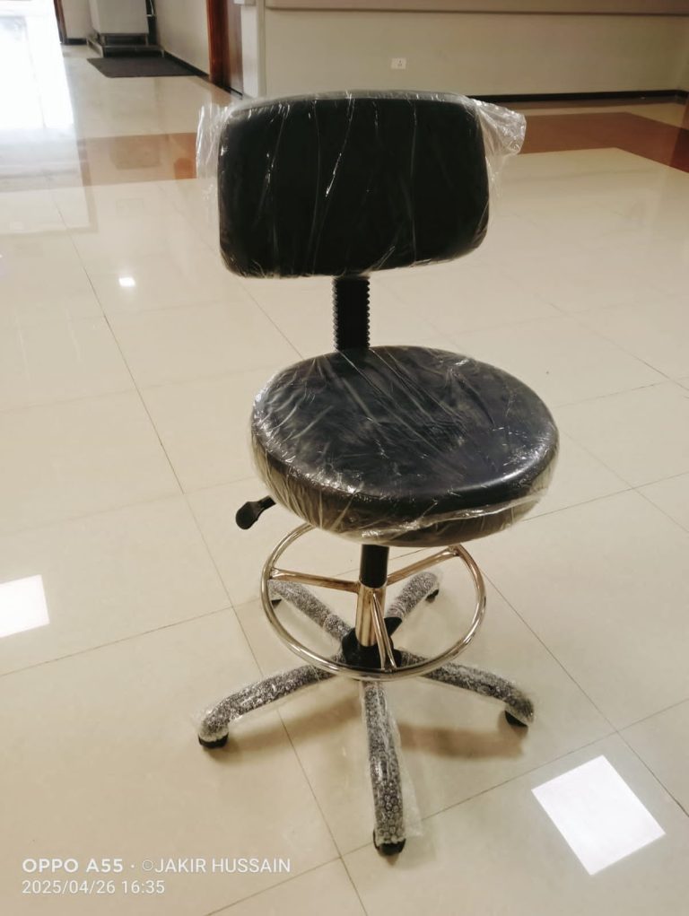 Black Round-Seat Drafting Stool with Backrest and Castors