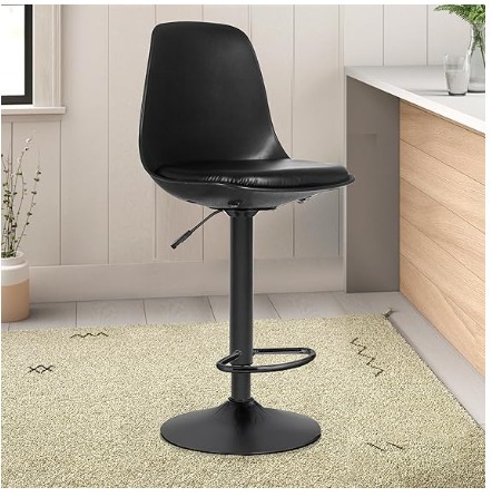 Black Shell Bar Stool with Pedestal Base