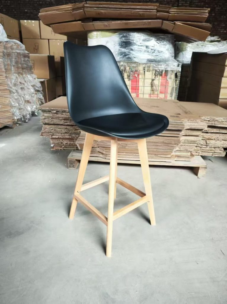 Black Shell Counter Stool with Light Wooden Legs