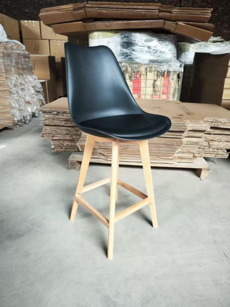 Black Shell Counter Stool with Light Wooden Legs