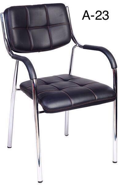 Black Square-Stitched Visitor Armchair with Tubular Frame
