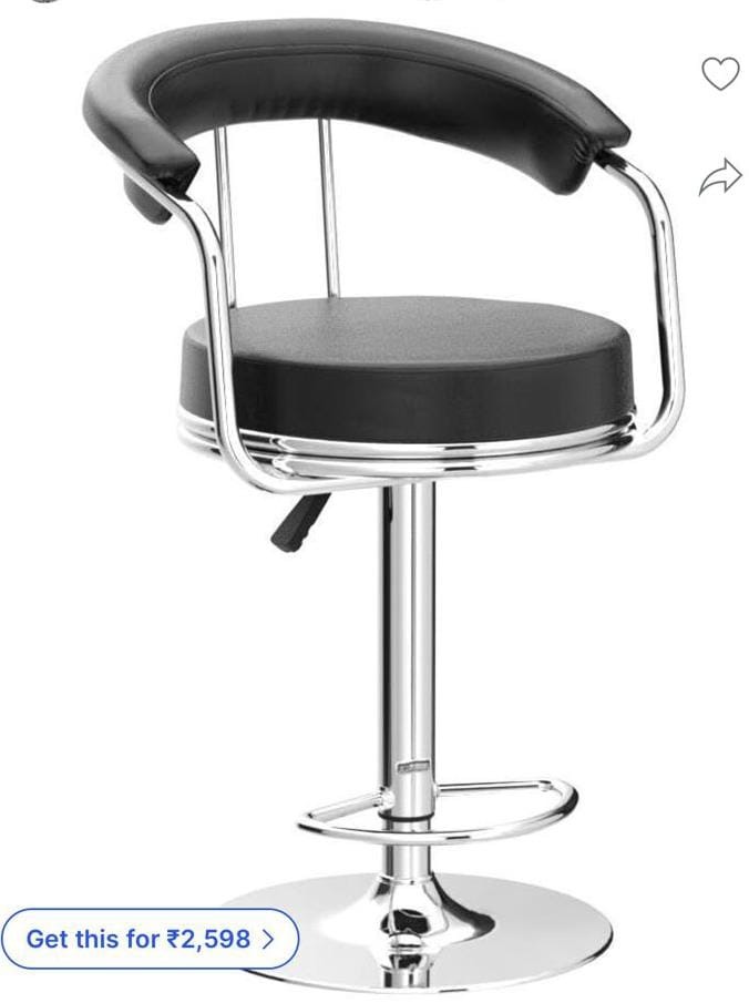 Black Tubular-Back Bar Stool with Chrome-Style Pedestal