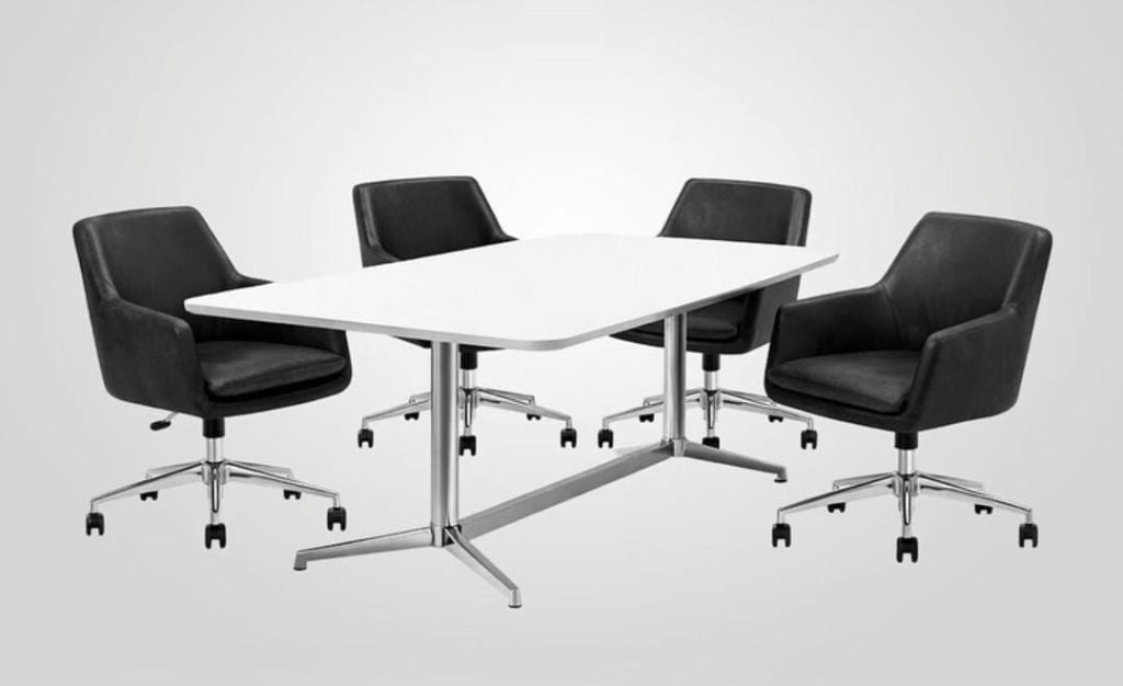 Black Upholstered Meeting Table and Chair Set