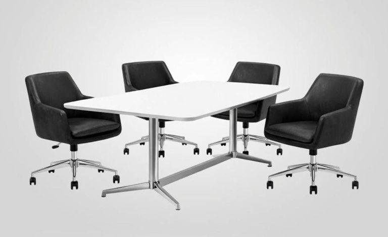 Black Upholstered Meeting Table and Chair Set