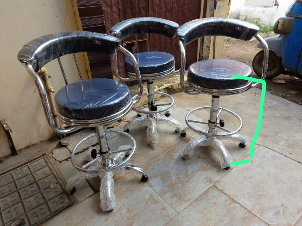 Black Wraparound-Back Bar Stool with Wheeled Chrome-Style Base