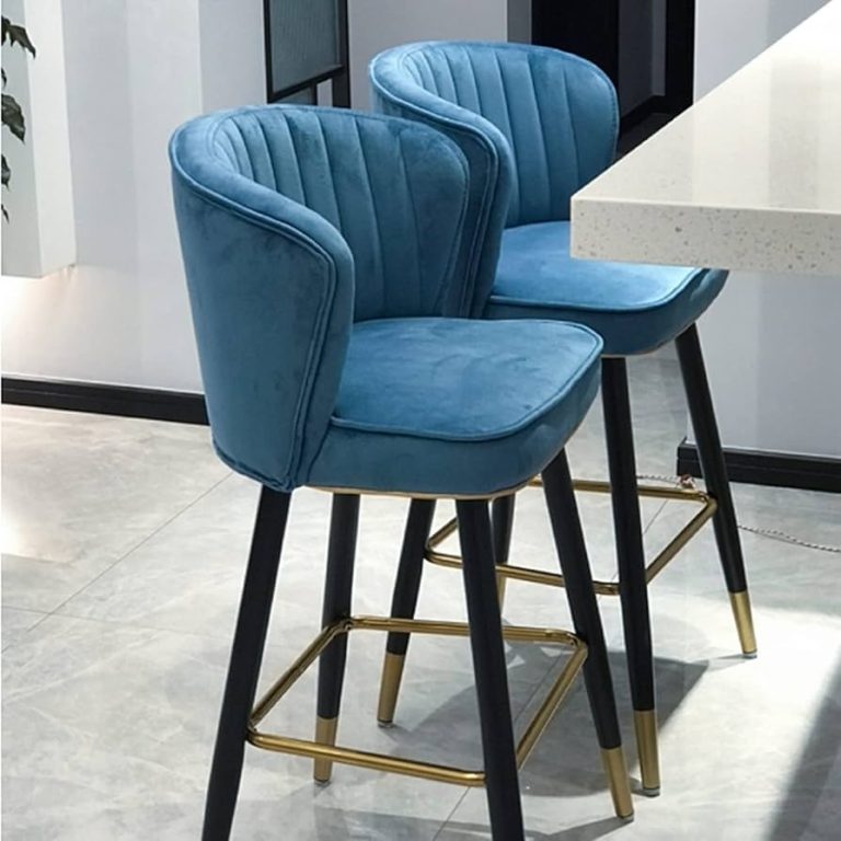 Blue Channel-Back Counter Armstool with Black Legs