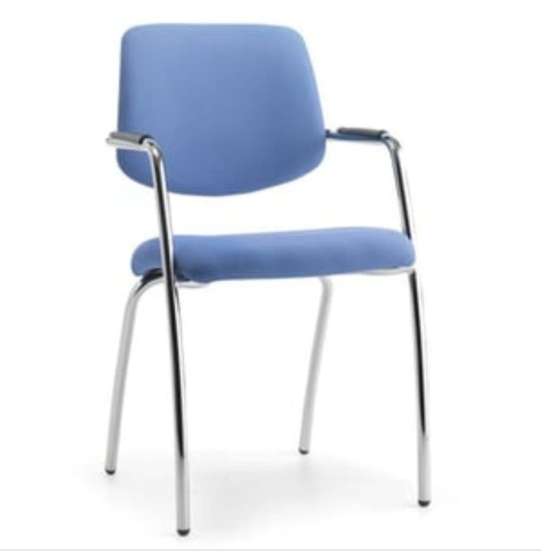 Blue Cushioned Visitor Armchair with Chrome-Style Frame