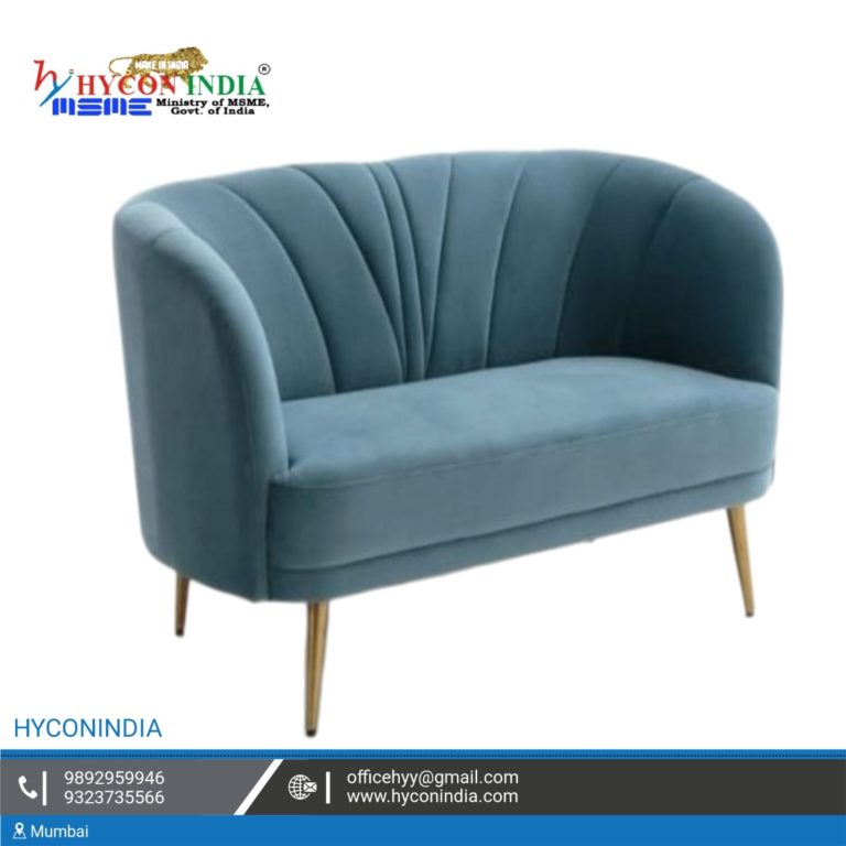 Blue Fan-Back Loveseat with Gold-Tone Legs