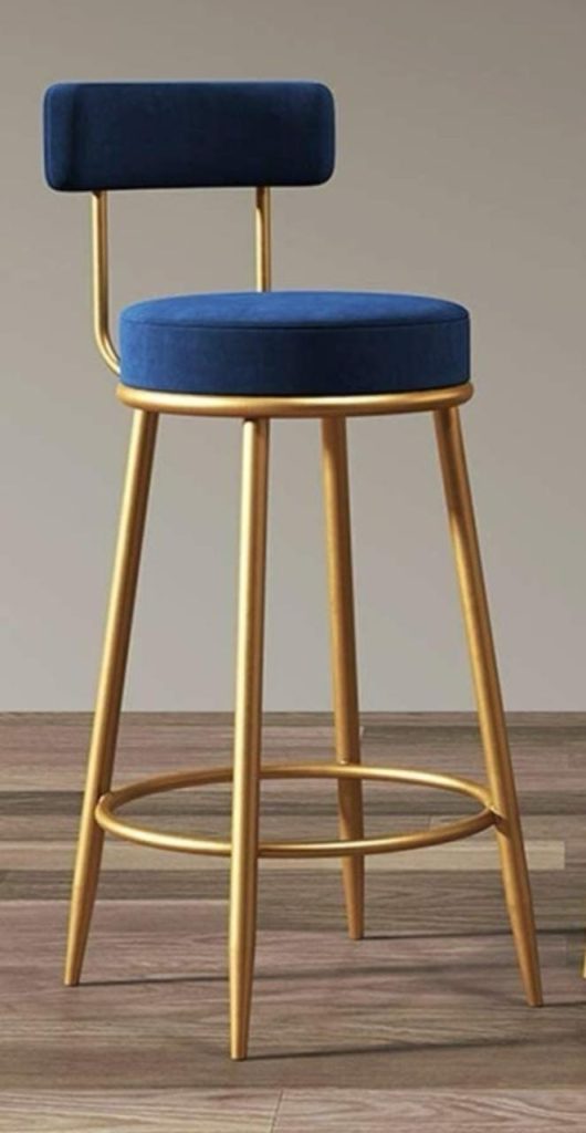 Blue Round-Seat Counter Stool with Gold-Tone Frame