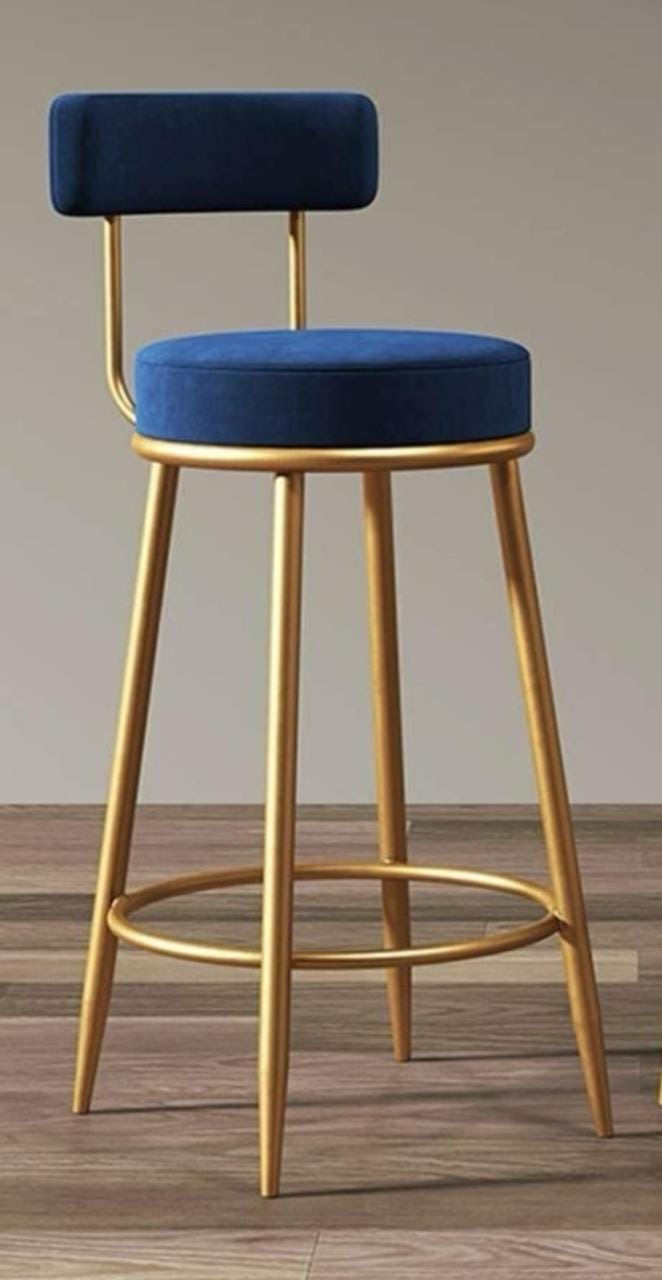 Blue Round-Seat Counter Stool with Gold-Tone Frame