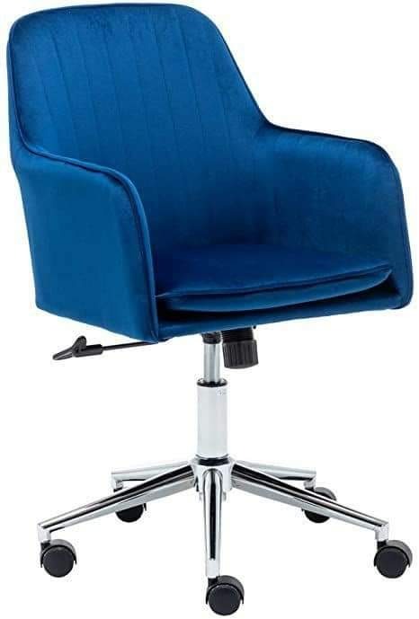 Blue Upholstered Office Armchair with Chrome-Style Castor Base