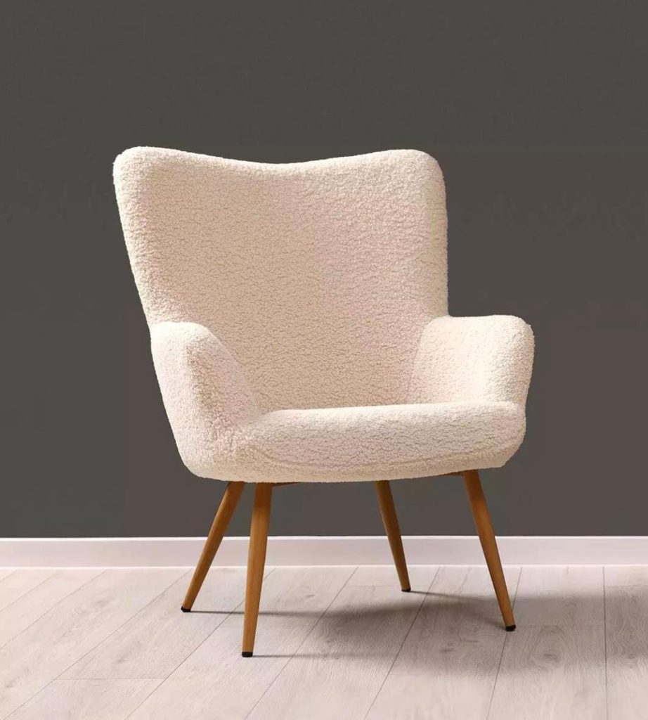 Blush Textured Wingback Lounge Chair with Wooden Legs
