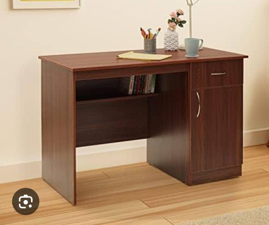 Brown Office Desk with Bookcase and Side Cabinet