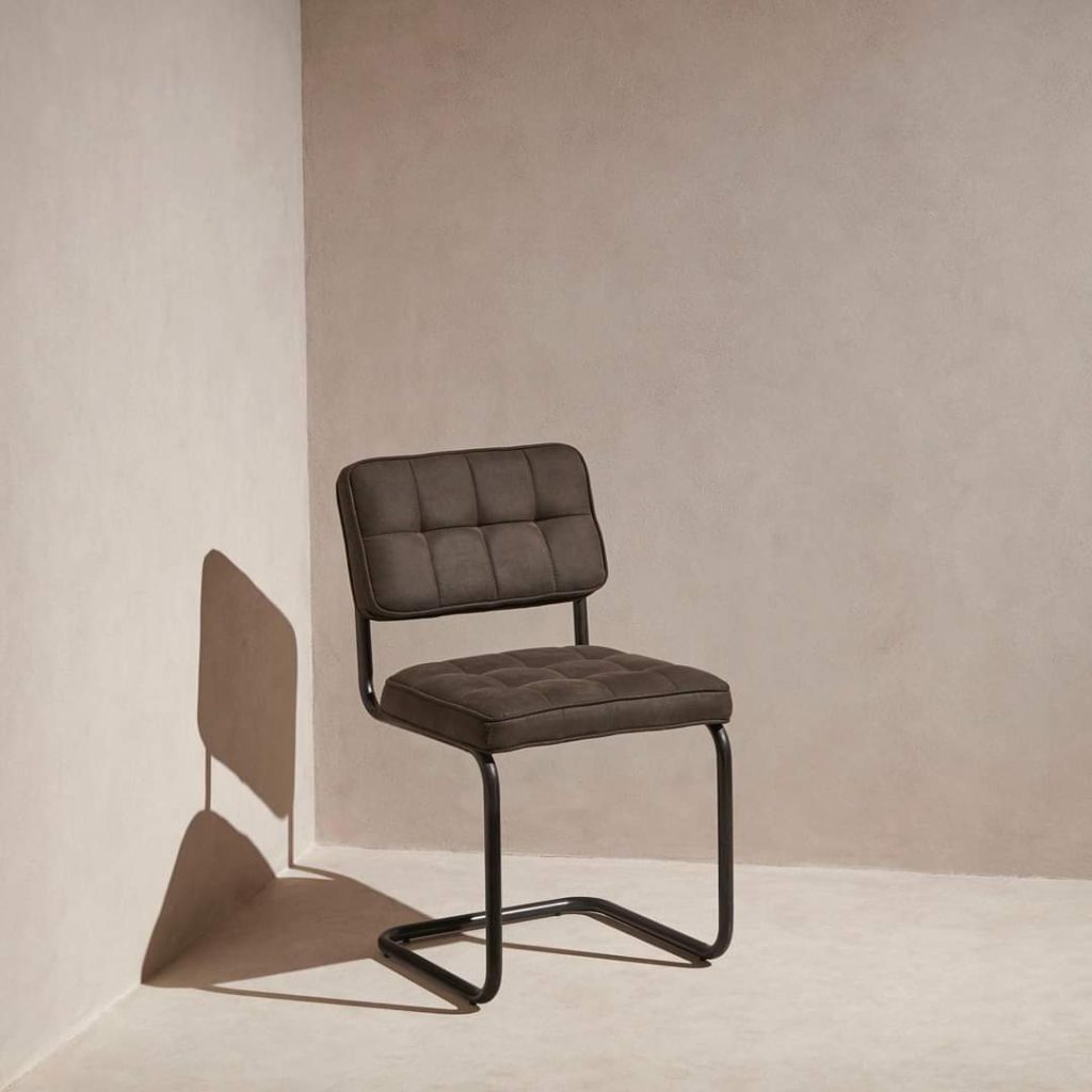 Brown Square-Stitched Armless Cantilever Visitor Chair