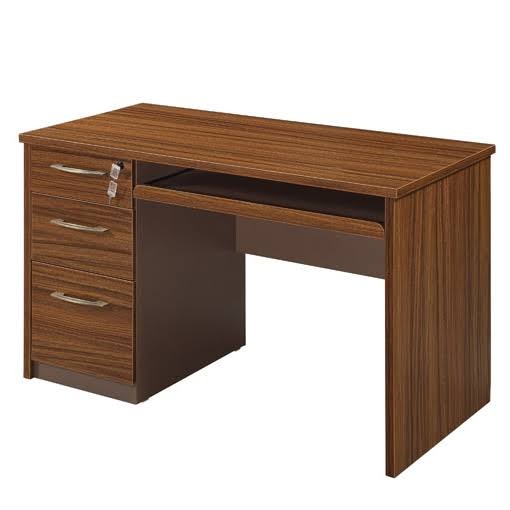 Brown Three-Drawer Office Desk with Keyboard Tray