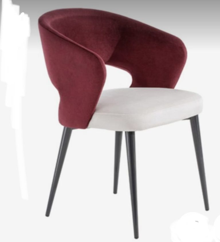Burgundy Open-Back Dining Armchair with Ivory Seat