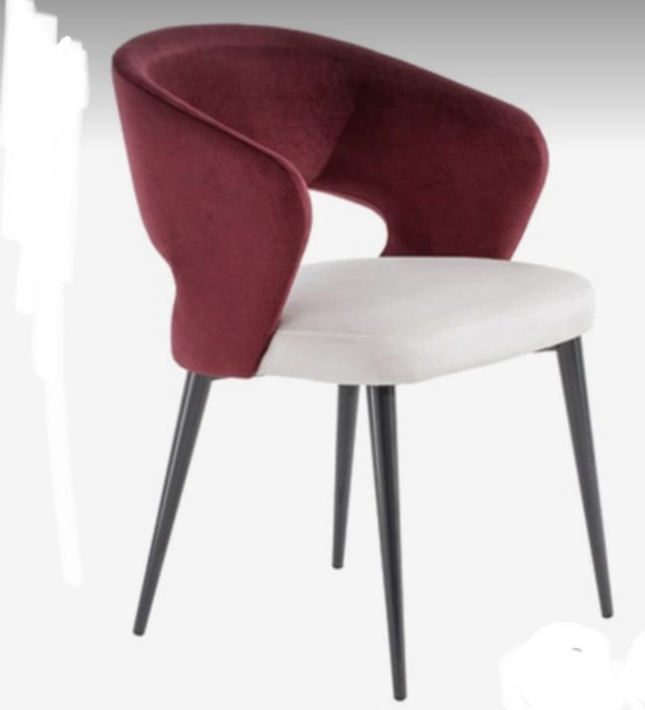 Burgundy Open-Back Dining Armchair with Ivory Seat