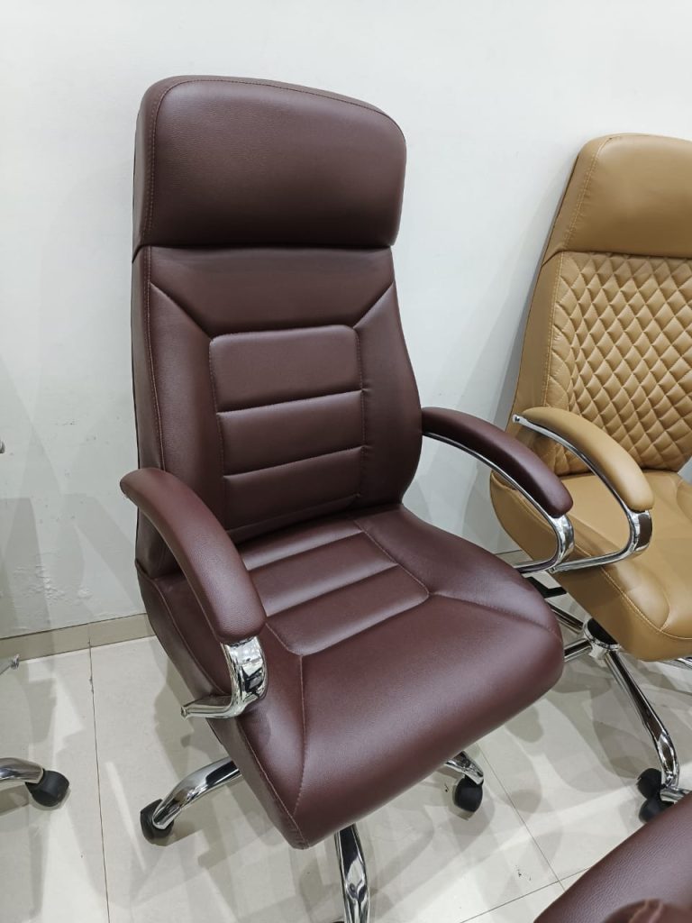 Burgundy Panel-Back Executive Chair with Padded Arms