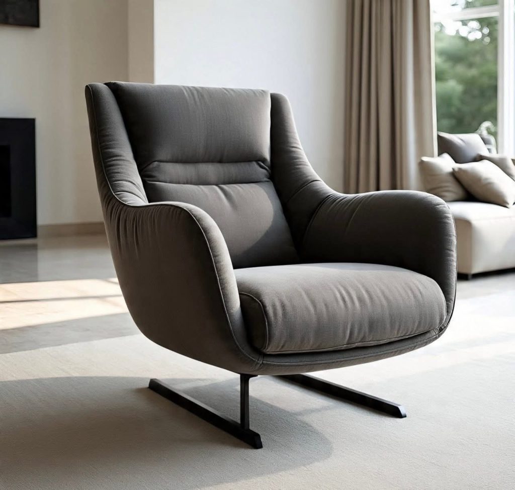 Charcoal Cushioned Lounge Armchair with Star Base