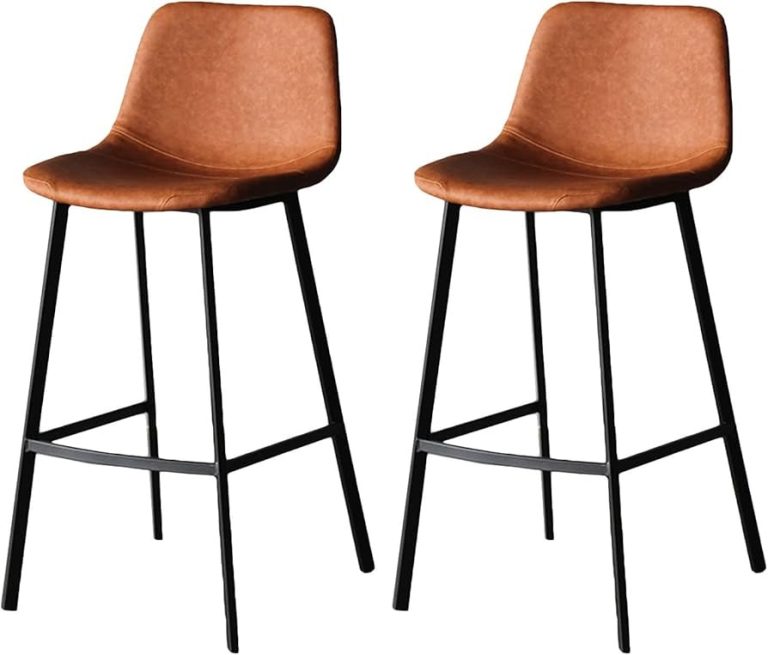 Cognac Curved-Seat Bar Stool with Black Legs