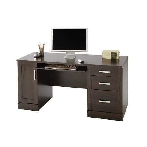 Dark Double-Pedestal Computer Desk with Keyboard Tray