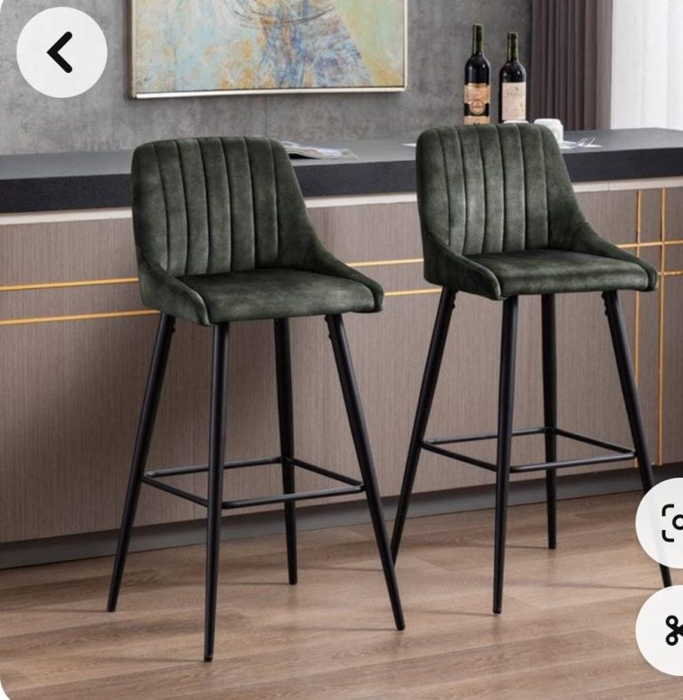 Dark Green Channel-Back Counter Stool with Black Legs