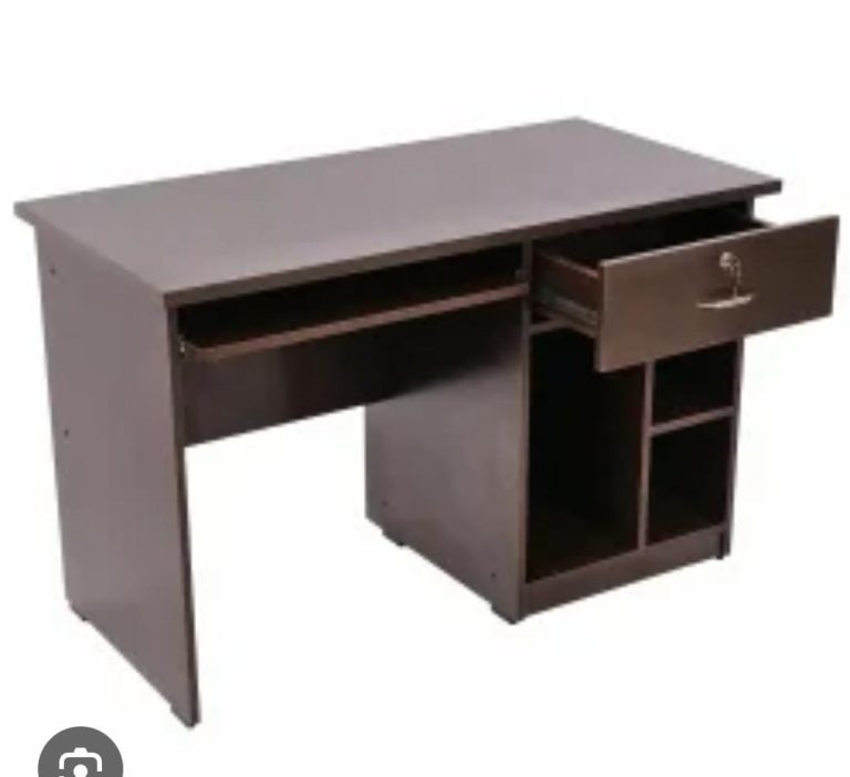 Dark Office Desk with Side Shelves and Drawer