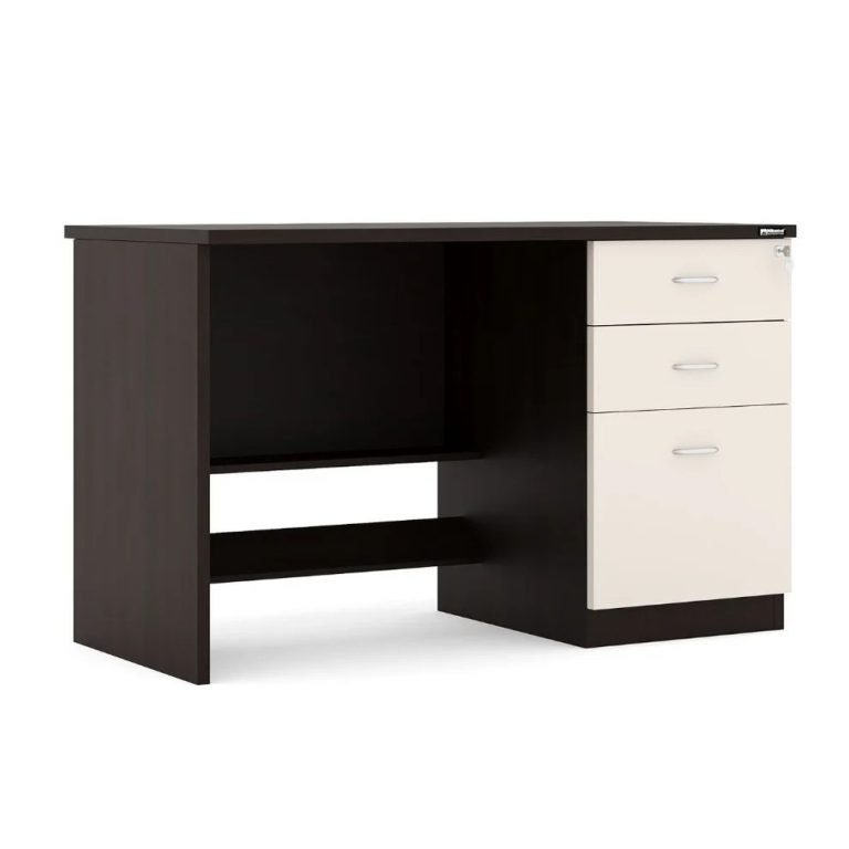 Dark Office Desk with White Side Drawers