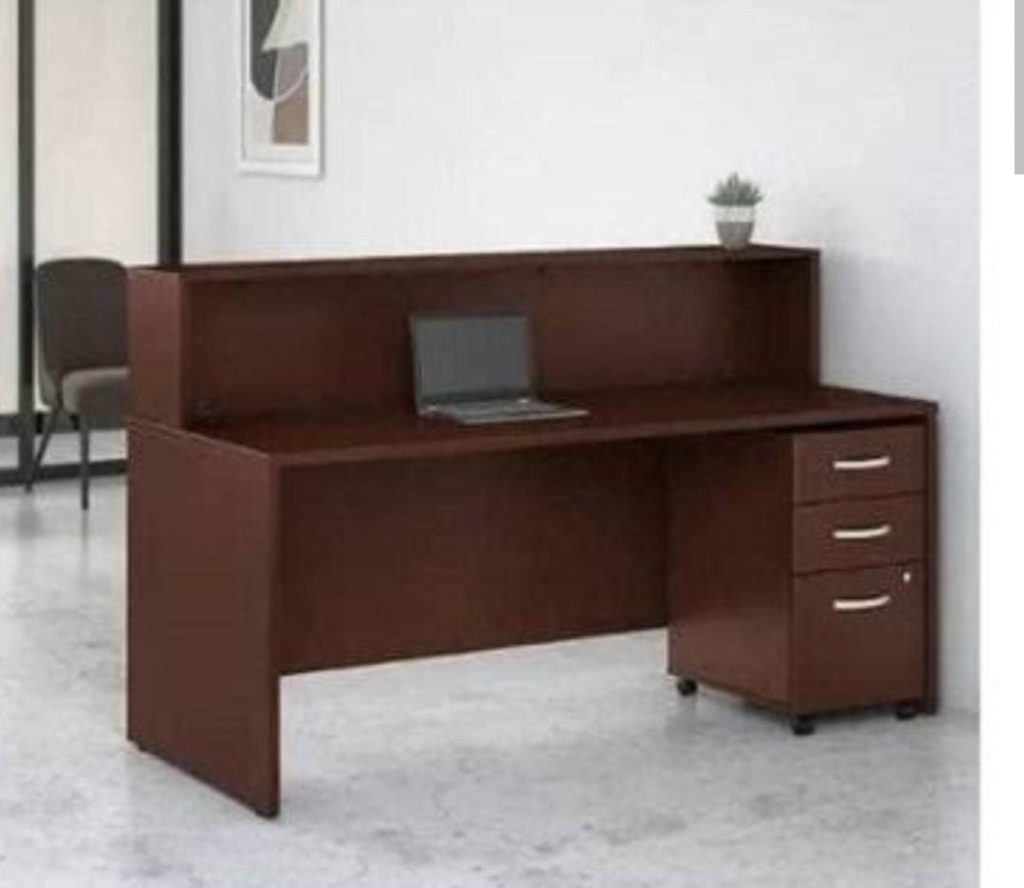 Dark Reception-Style Desk with Raised Privacy Panel