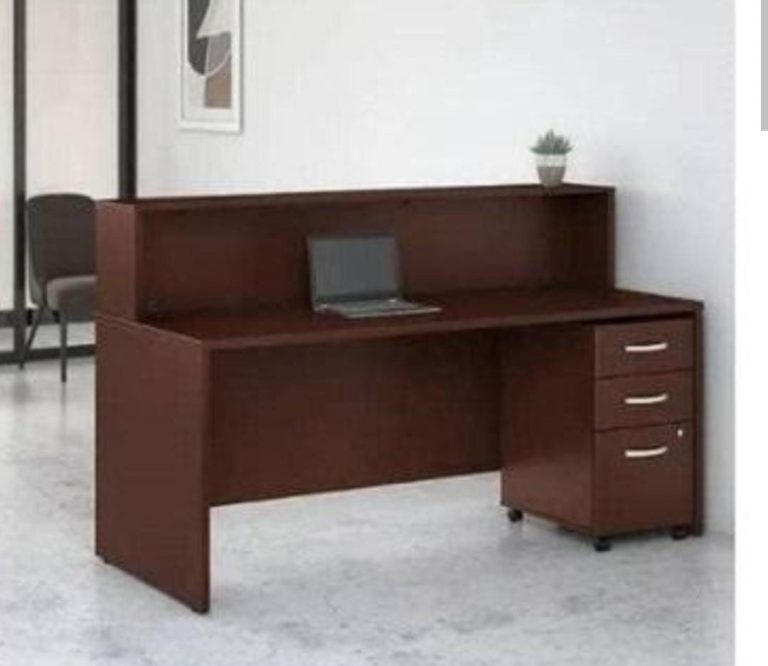 Dark Reception-Style Desk with Raised Privacy Panel