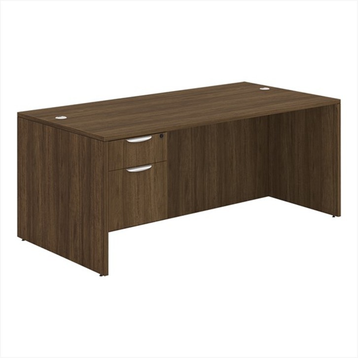 Dark Wood-Tone Office Desk with Side Storage