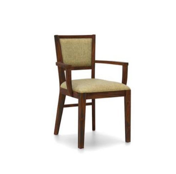 Dark Wooden Dining Armchair with Beige Upholstery